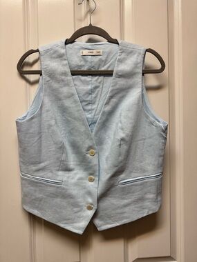 Mango Light Blue Linen Blend Vest